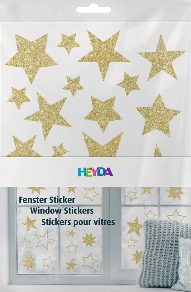 Heyda Fenstersticker Sterne Glitter-Gold 3 Bogen - Bild 3