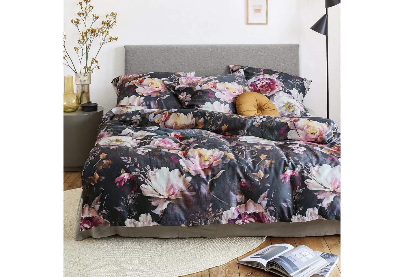 Irisette Mako Satin Bettwäsche Wave Blumen Rosa Grau 135x200