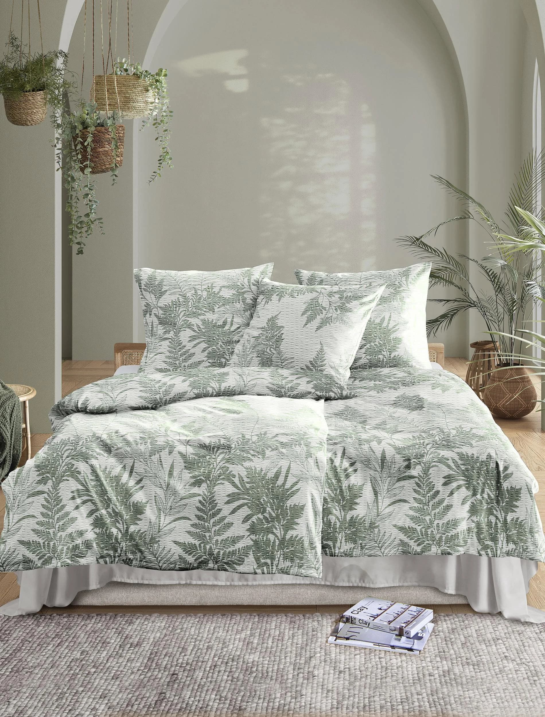 IRISETTE Easy Bettwäsche Set Grün Seersucker 100% Baumwolle