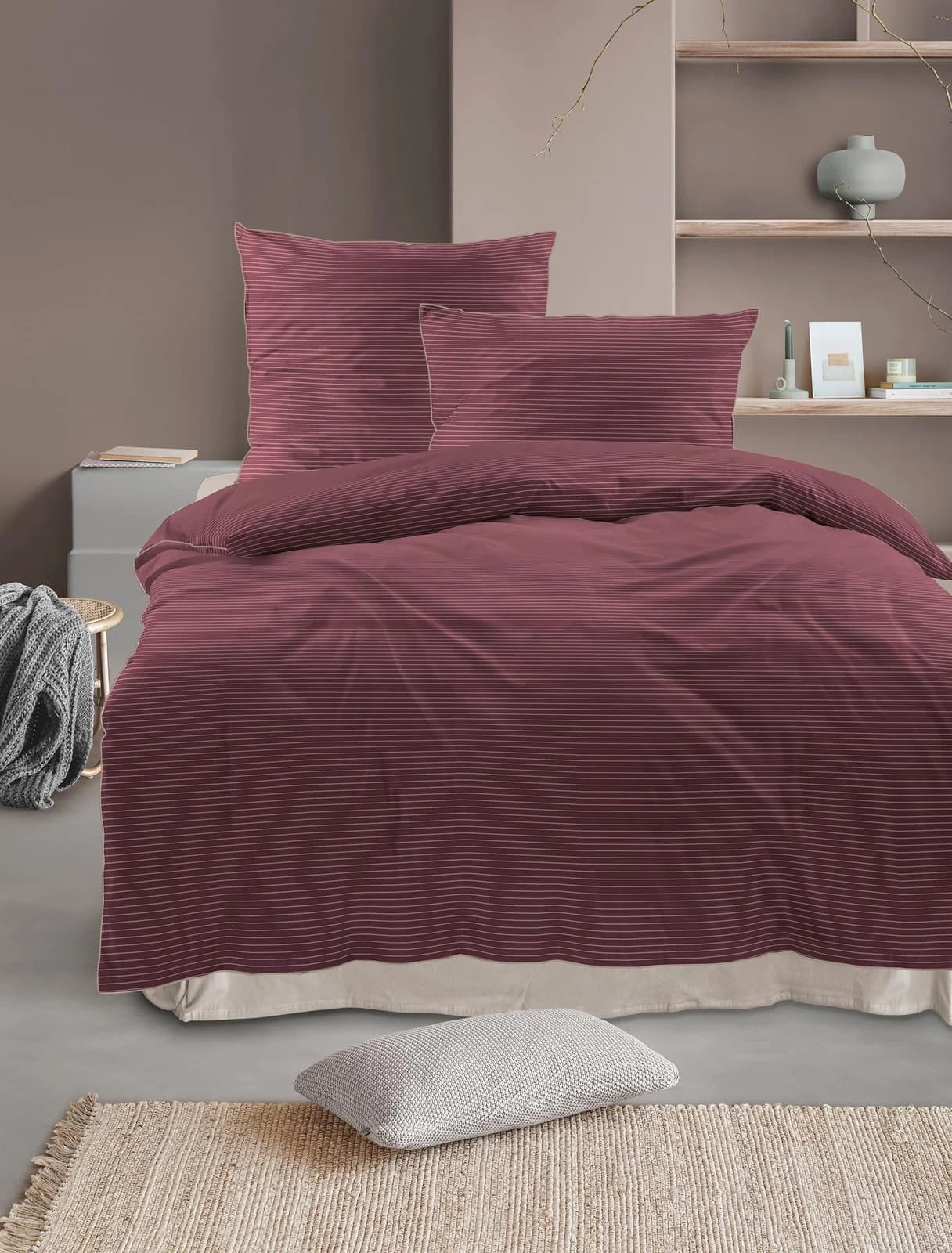 IRISETTE Tokio 8607 Bettwäsche Mako-Satin Dunkelrot Gestreift