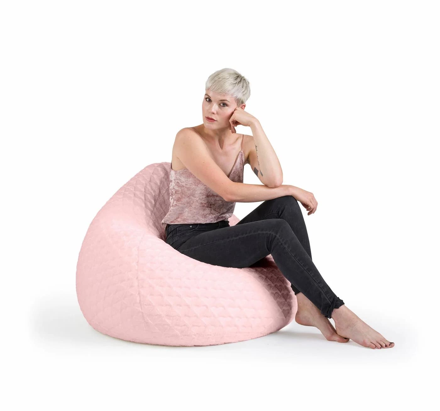 Sitting Point Sitzsack FLUFFY HEARTS XL Rosa Plüsch mit Herzoptik