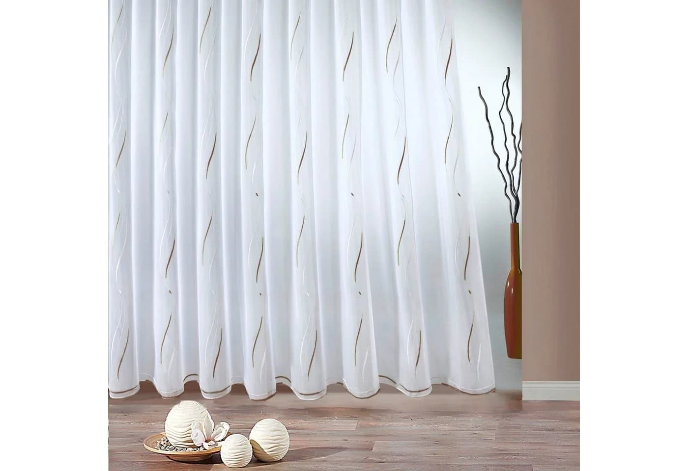 Weckbrodt Gardine VIVIEN Weiß Caramel Echte Stickerei Voile - Bild 2