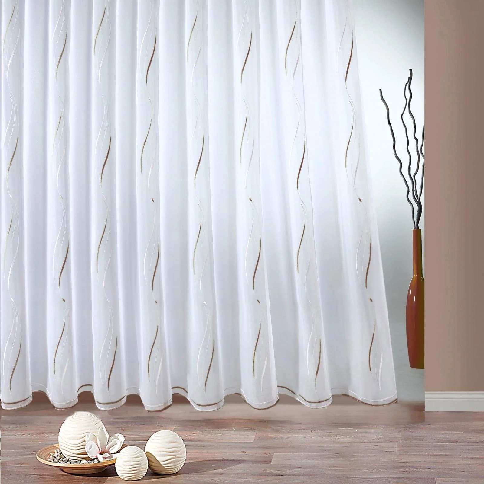 Gardine Weckbrodt Vivien Gr. 6 Weiß/Caramel Stickerei Voile Polyester