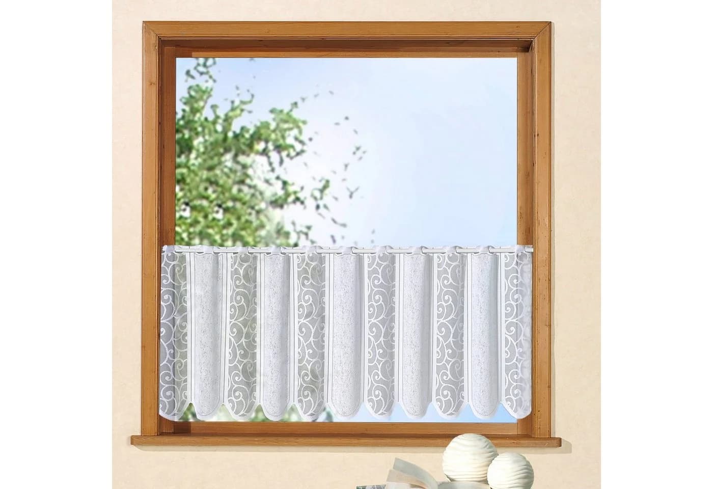 Weckbrodt Scheibengardine Prag Weiß Jacquard Rankenmotiv