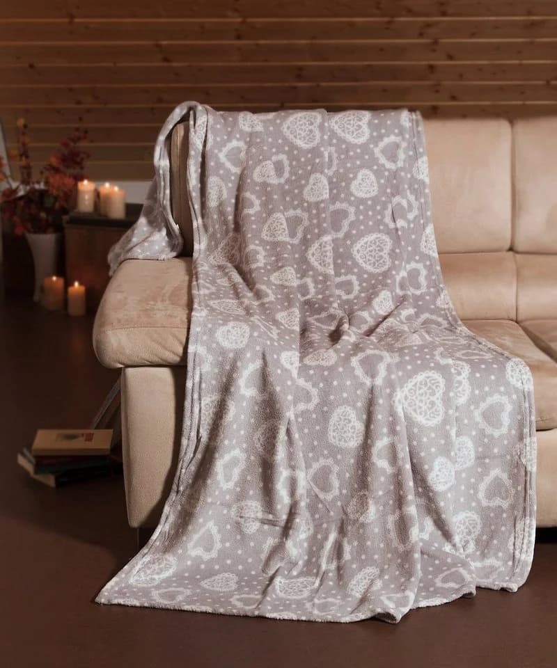 Wohndecke Kuscheldecke Herzen Flanell Sofadecke Landhaus heimtexland Grau - Bild 5