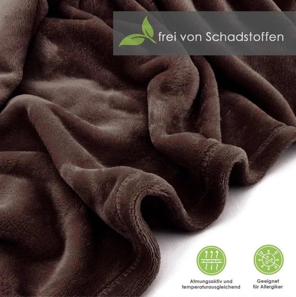 Wohndecke Premium Super Soft Flanell Kuscheldecke Sofadecke, heimtexland, Braun, super weich und flauschig, Allergiker geeignet, atmungsaktiv - Bild 3