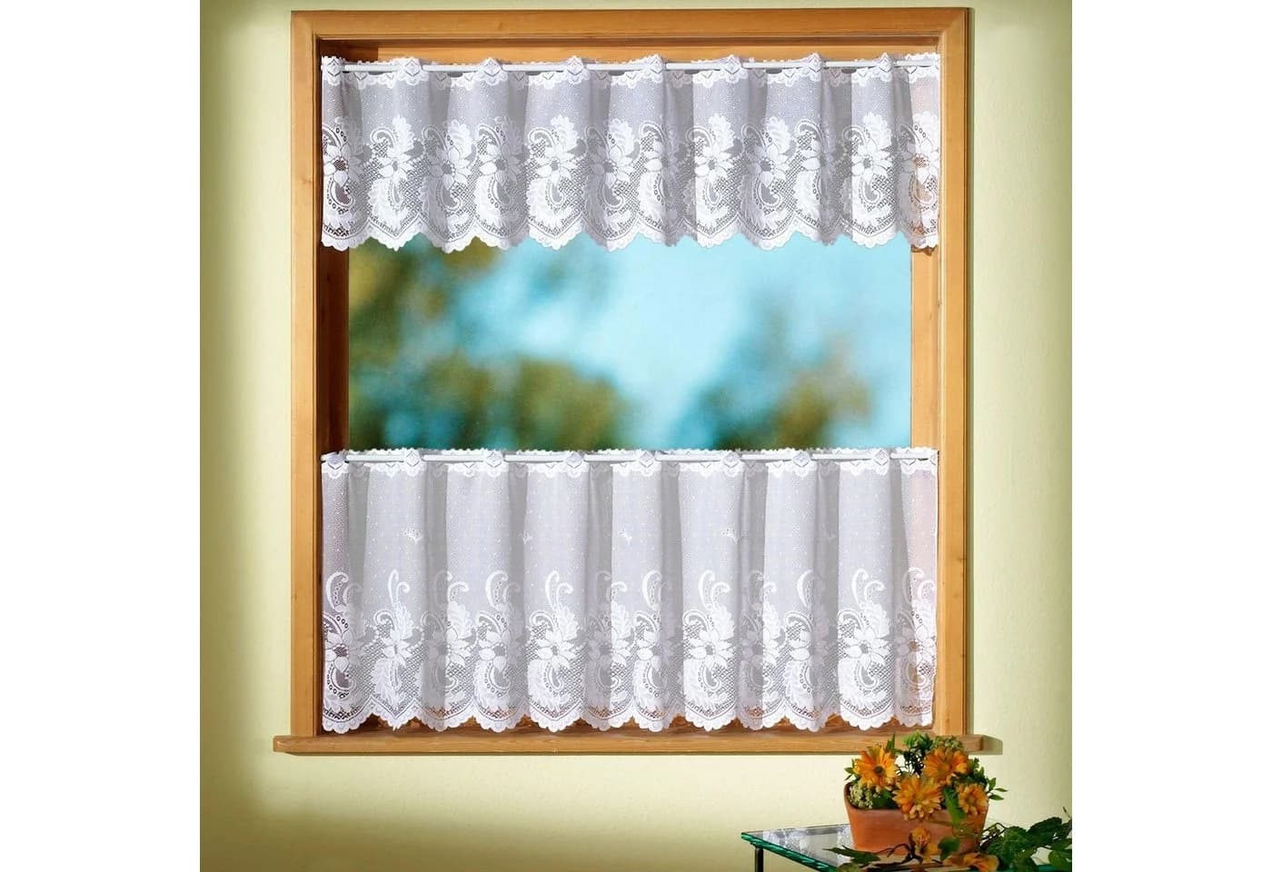 Weckbrodt Scheibengardine Flensburg Weiß Blumenmuster Jacquard - Bild 2