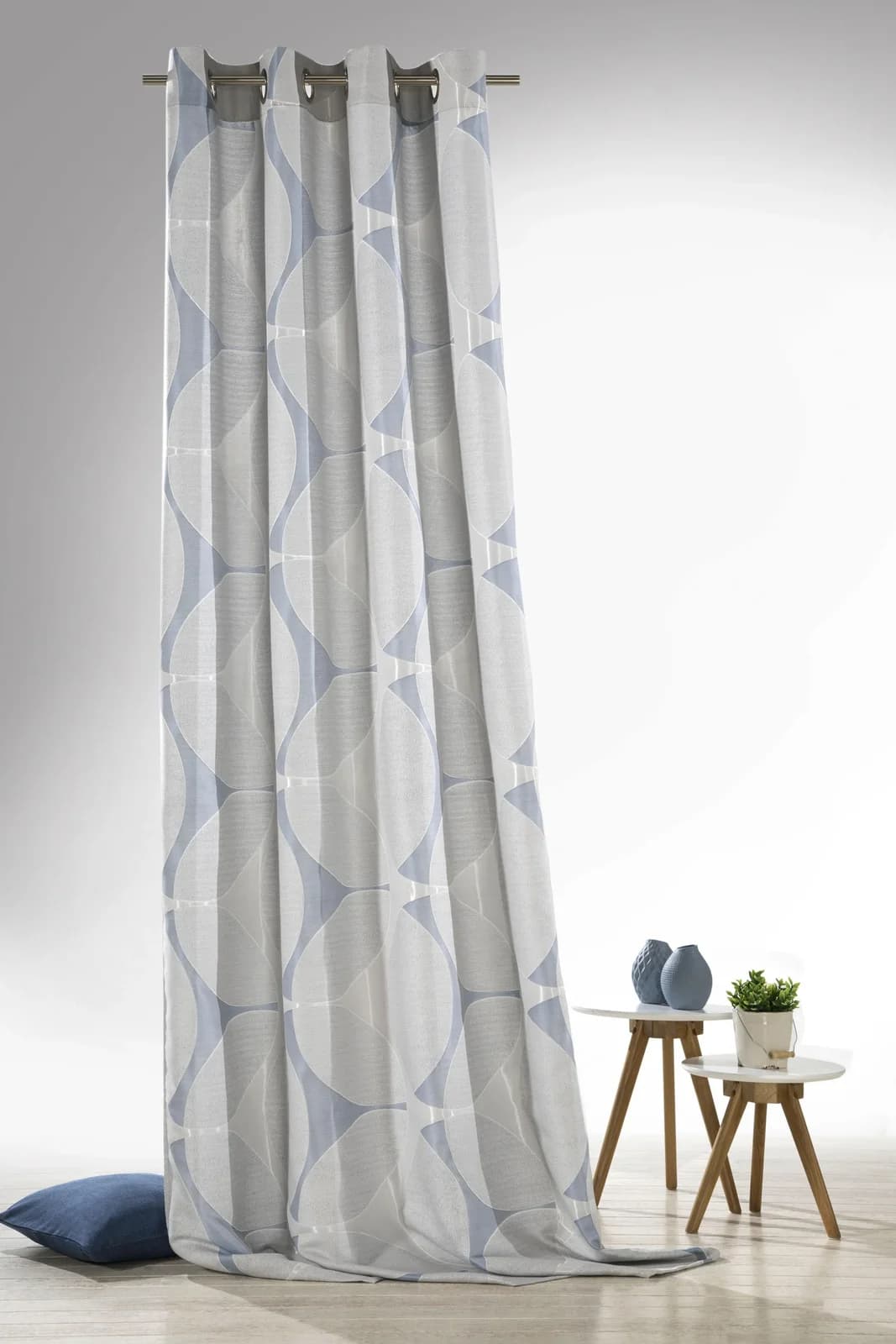 Vorhang WECKBRODT Louis Jacquard Silber Blau Blickdicht Ösen