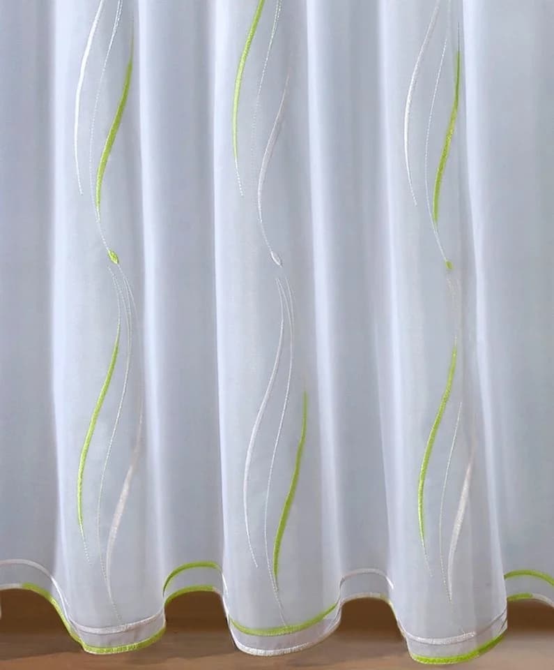 WECKBRODT Gardine VIVIEN Weiß/Grün Echte Stickerei Voile