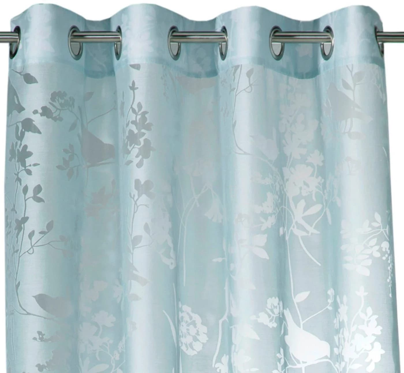 WECKBRODT Shorty Vorhang Pastellblau Vögel Motiv Ösen