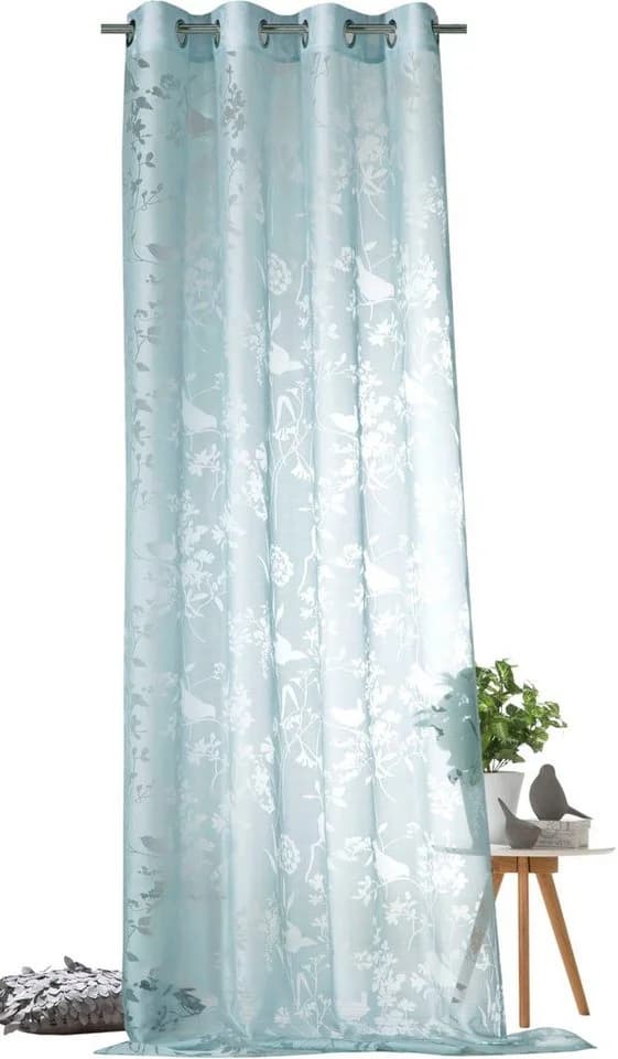 WECKBRODT Shorty Vorhang Pastellblau Vögel Motiv Ösen - Bild 2