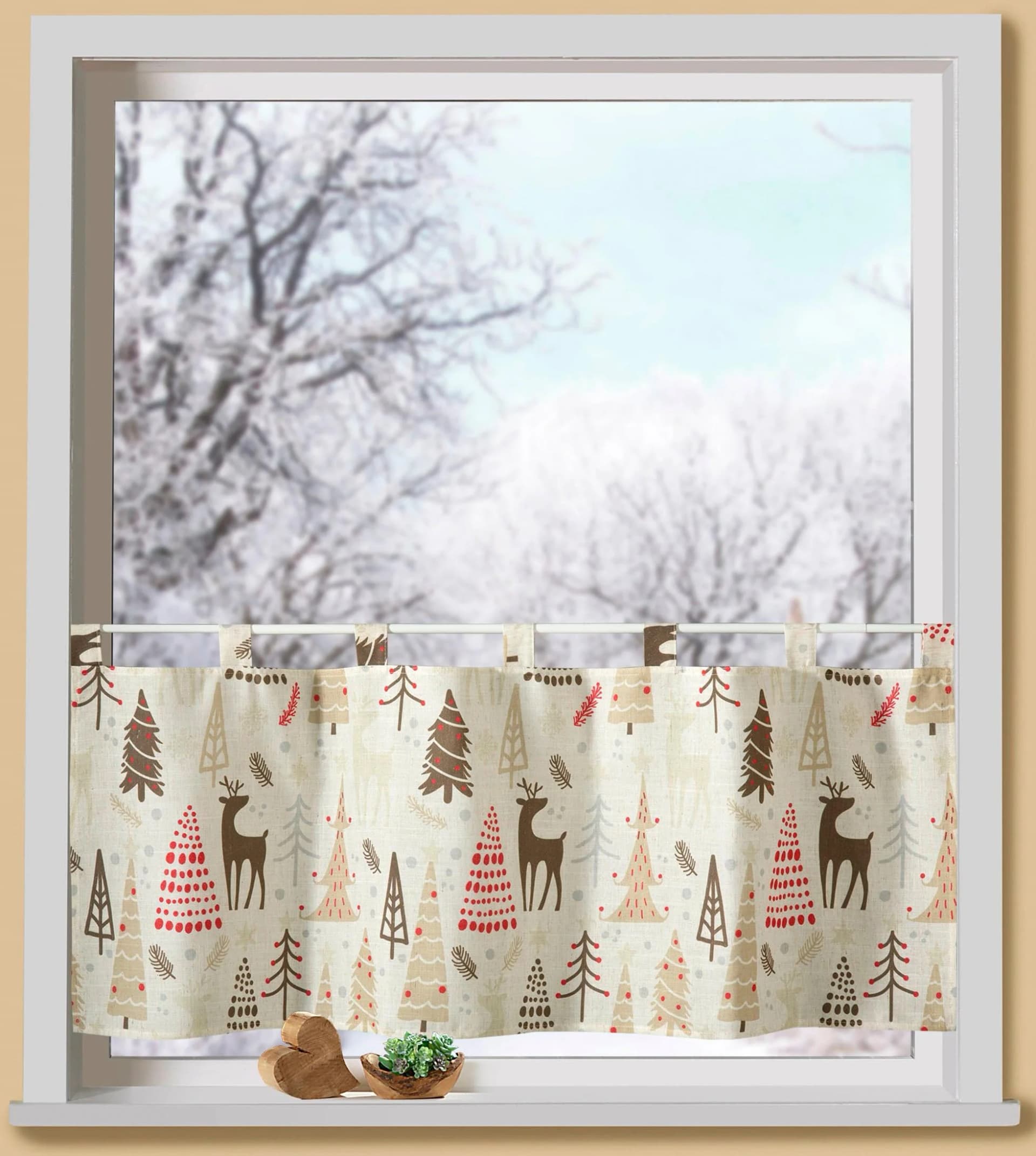 Weckbrodt Scheibengardine Waldmotive Beige Leinen-Optik