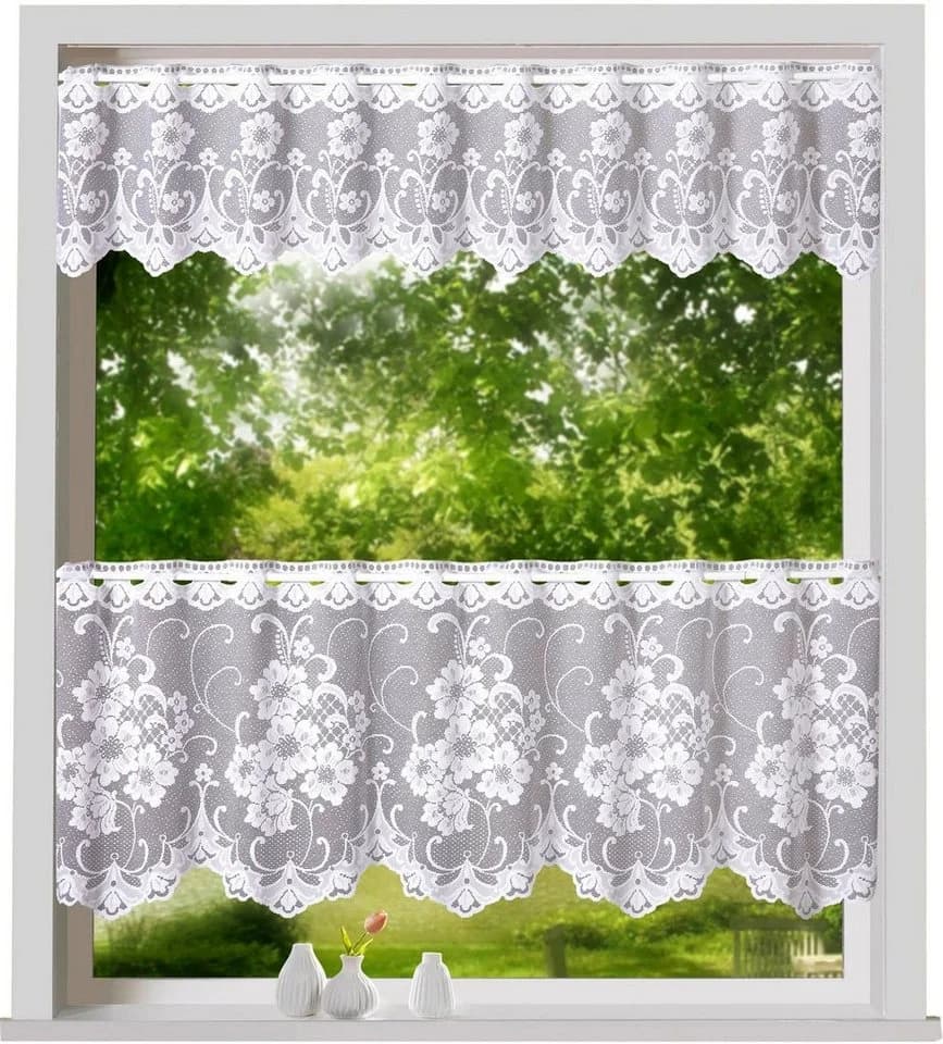 Weckbrodt Scheibengardine Mantua Weiß Jacquard Floral