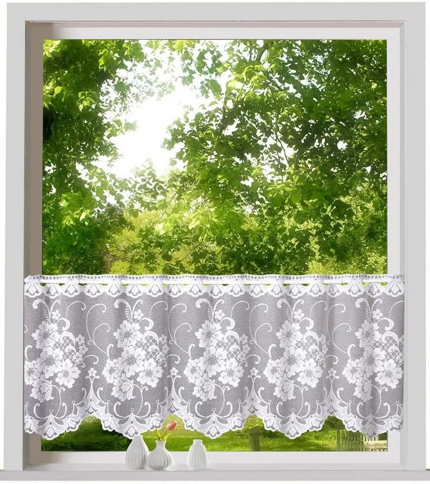 Weckbrodt Scheibengardine Mantua Weiß Jacquard Floral - Bild 2