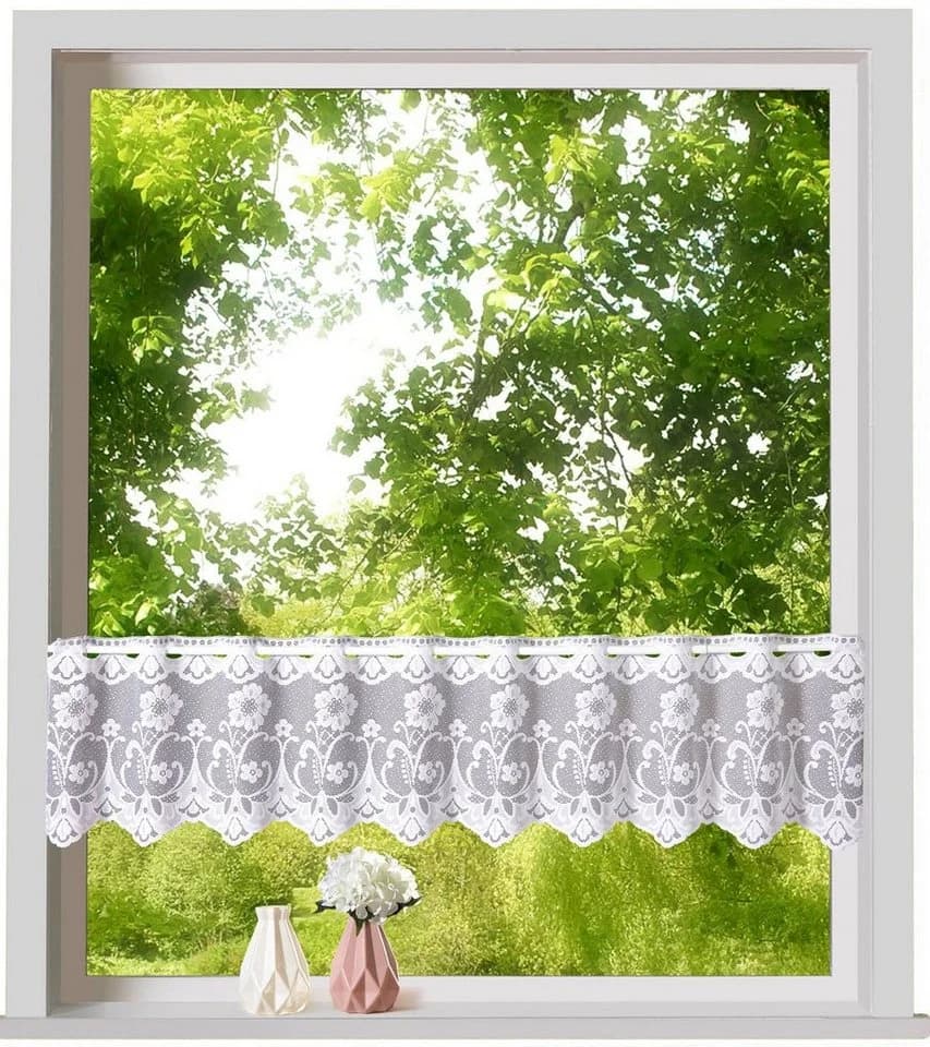 Weckbrodt Scheibengardine Mantua Weiß Jacquard Floral - Bild 3
