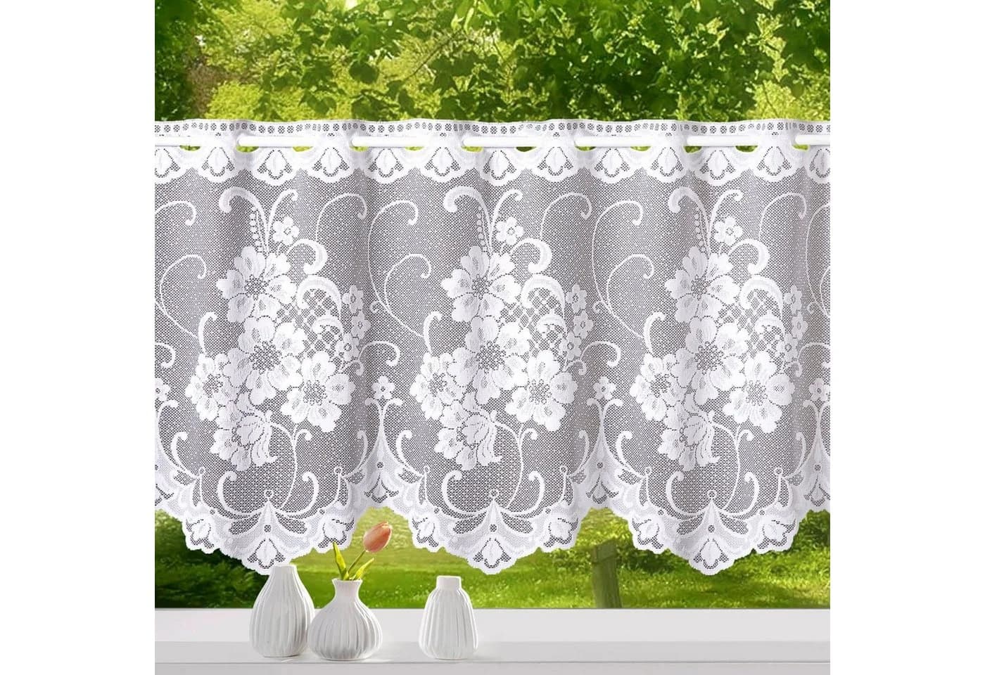 Weckbrodt Scheibengardine Mantua Weiß Jacquard Floral - Bild 4