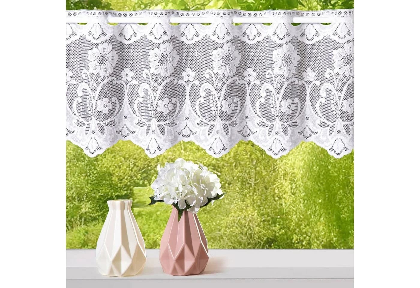 Weckbrodt Scheibengardine Mantua Weiß Jacquard Floral - Bild 5