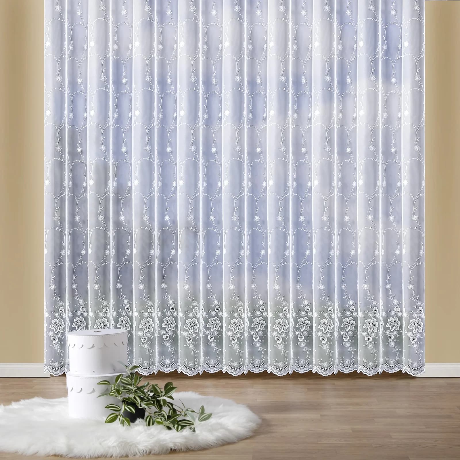 Gardine Weckbrodt Isabella Weiß 450 cm Polyester Florentiner Stickerei