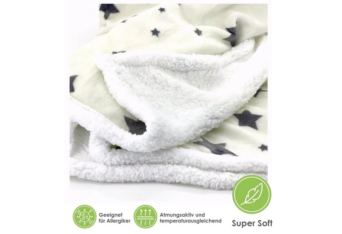 heimtexland Wohndecke Soft Flanell Sterne Kuscheldecke mit Sherpa Fell Creme - Bild 3