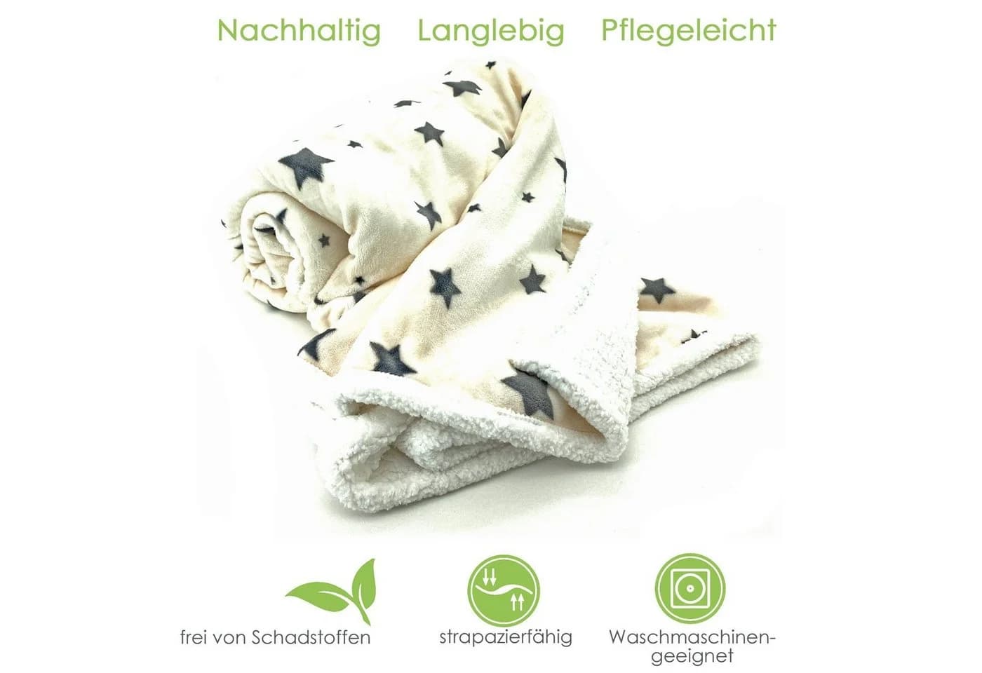 heimtexland Wohndecke Soft Flanell Sterne Kuscheldecke mit Sherpa Fell Creme - Bild 4