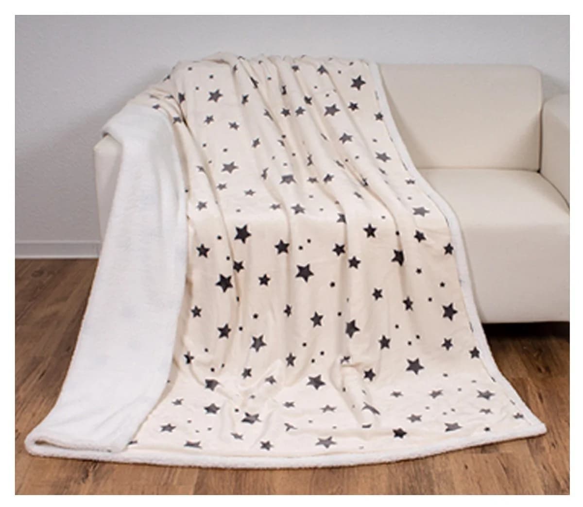 heimtexland Wohndecke Soft Flanell Sterne Kuscheldecke mit Sherpa Fell Creme - Bild 5