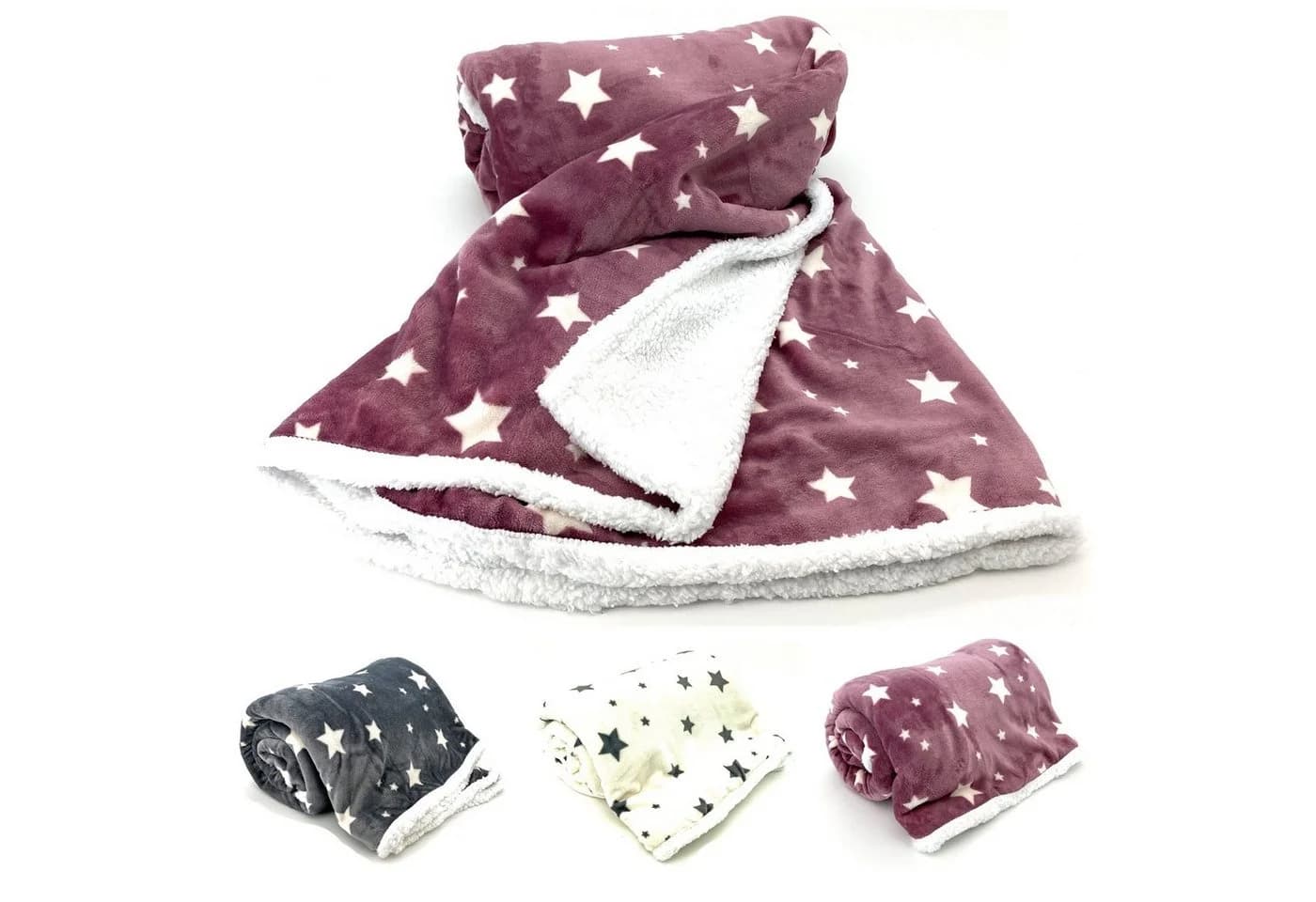 heimtexland Wohndecke Soft Flanell Sterne Kuscheldecke mit Sherpa Fell Rosa - Bild 2