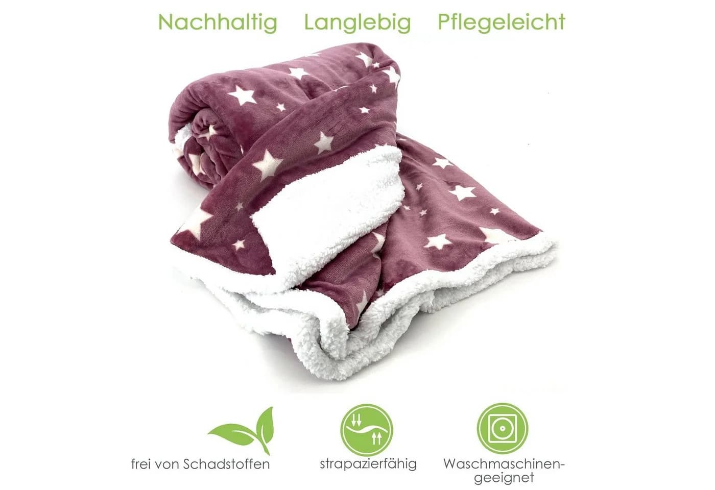 heimtexland Wohndecke Soft Flanell Sterne Kuscheldecke mit Sherpa Fell Rosa - Bild 4