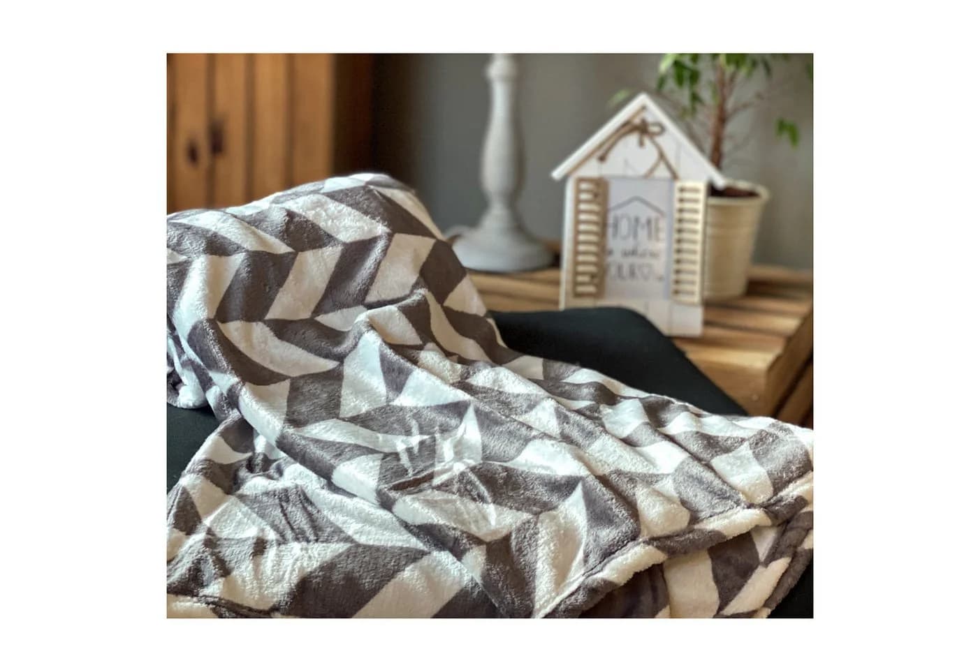 heimtexland Wohndecke Soft Flanell Kuscheldecke Chevron Raute Anthrazit - Bild 4