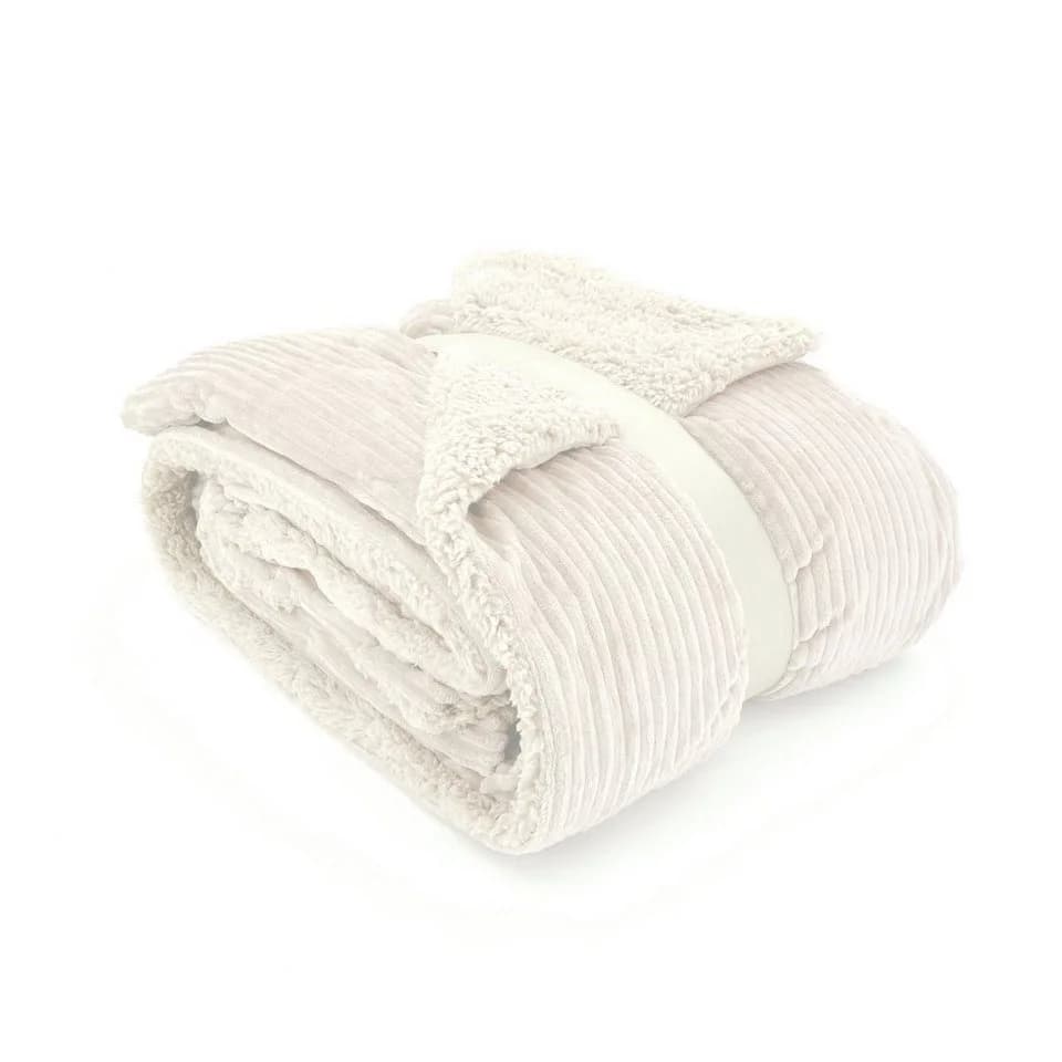 heimtexland Wohndecke Flauschige Cord Kuscheldecke Sherpa Fell Sofadecke Creme - Bild 2