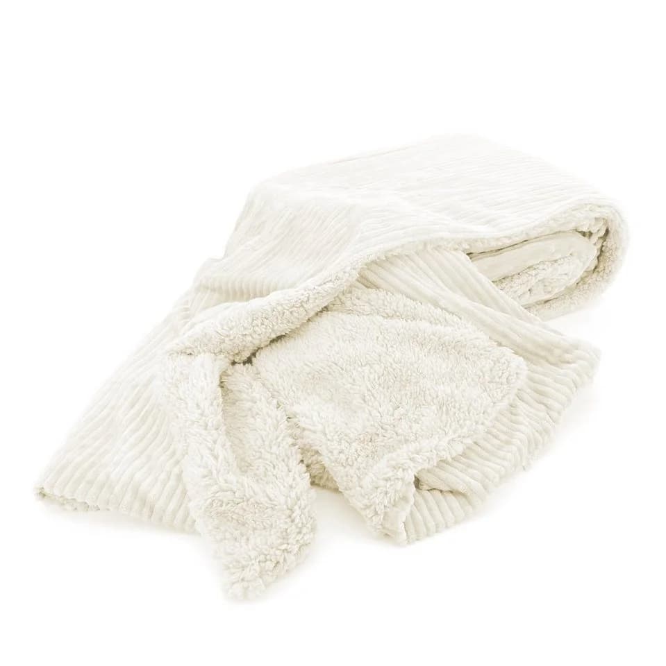 heimtexland Wohndecke Flauschige Cord Kuscheldecke Sherpa Fell Sofadecke Creme - Bild 3