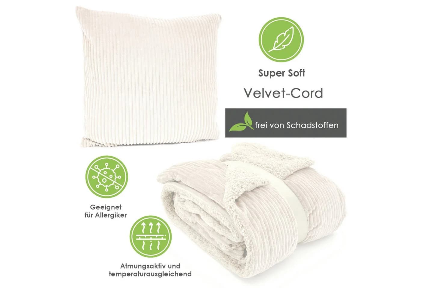 heimtexland Wohndecke Flauschige Cord Kuscheldecke Sherpa Fell Sofadecke Creme - Bild 4