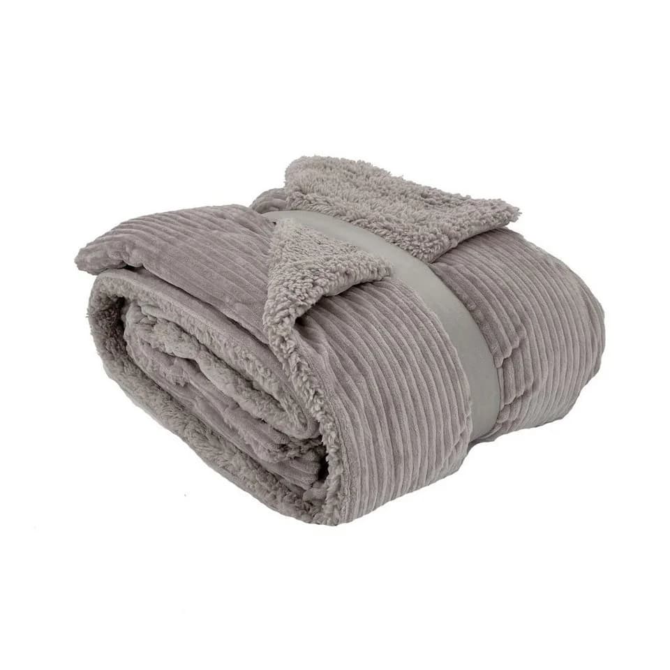 heimtexland Wohndecke Flauschige Cord Kuscheldecke Sherpa Fell Braun - Bild 2