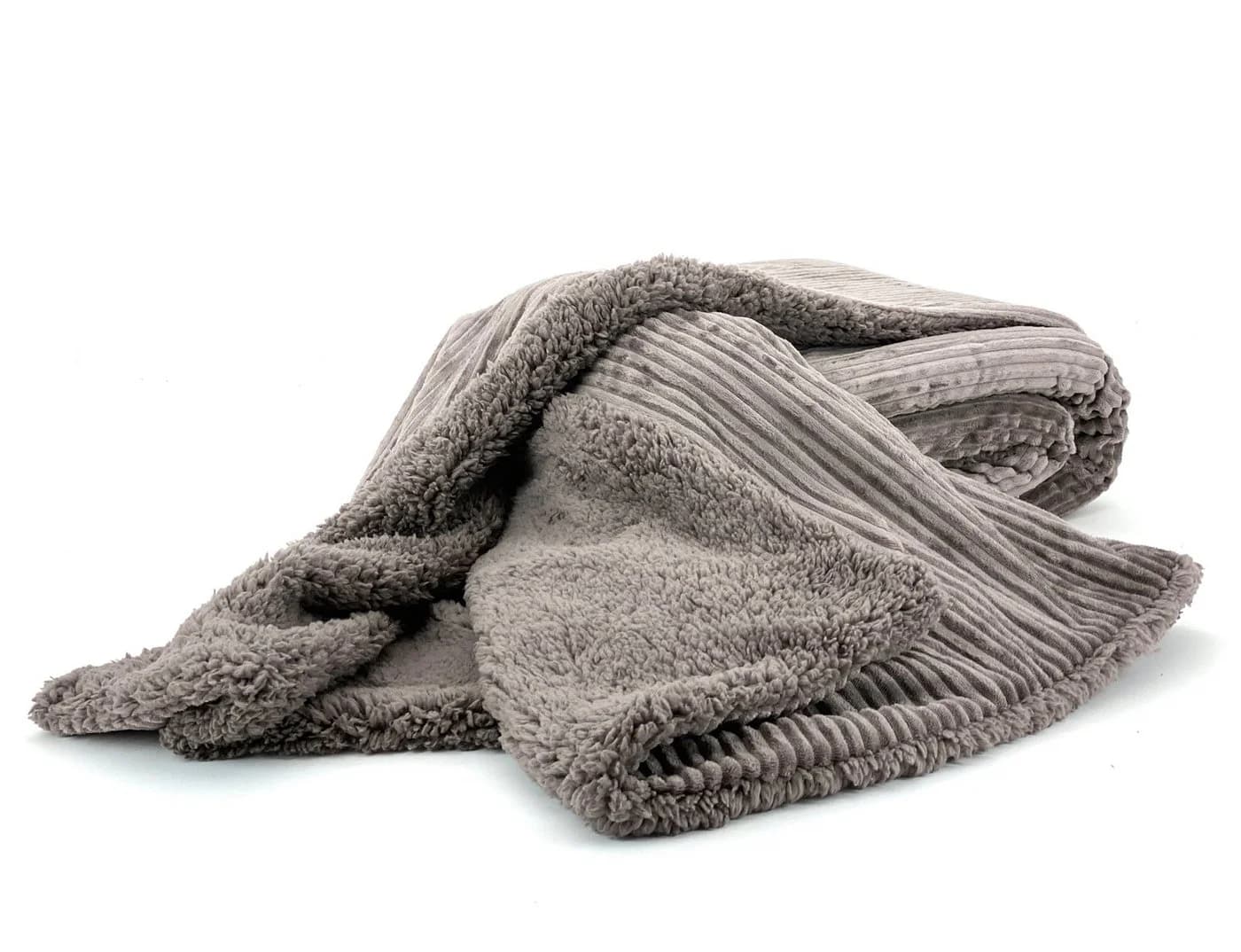 heimtexland Wohndecke Flauschige Cord Kuscheldecke Sherpa Fell Braun - Bild 3