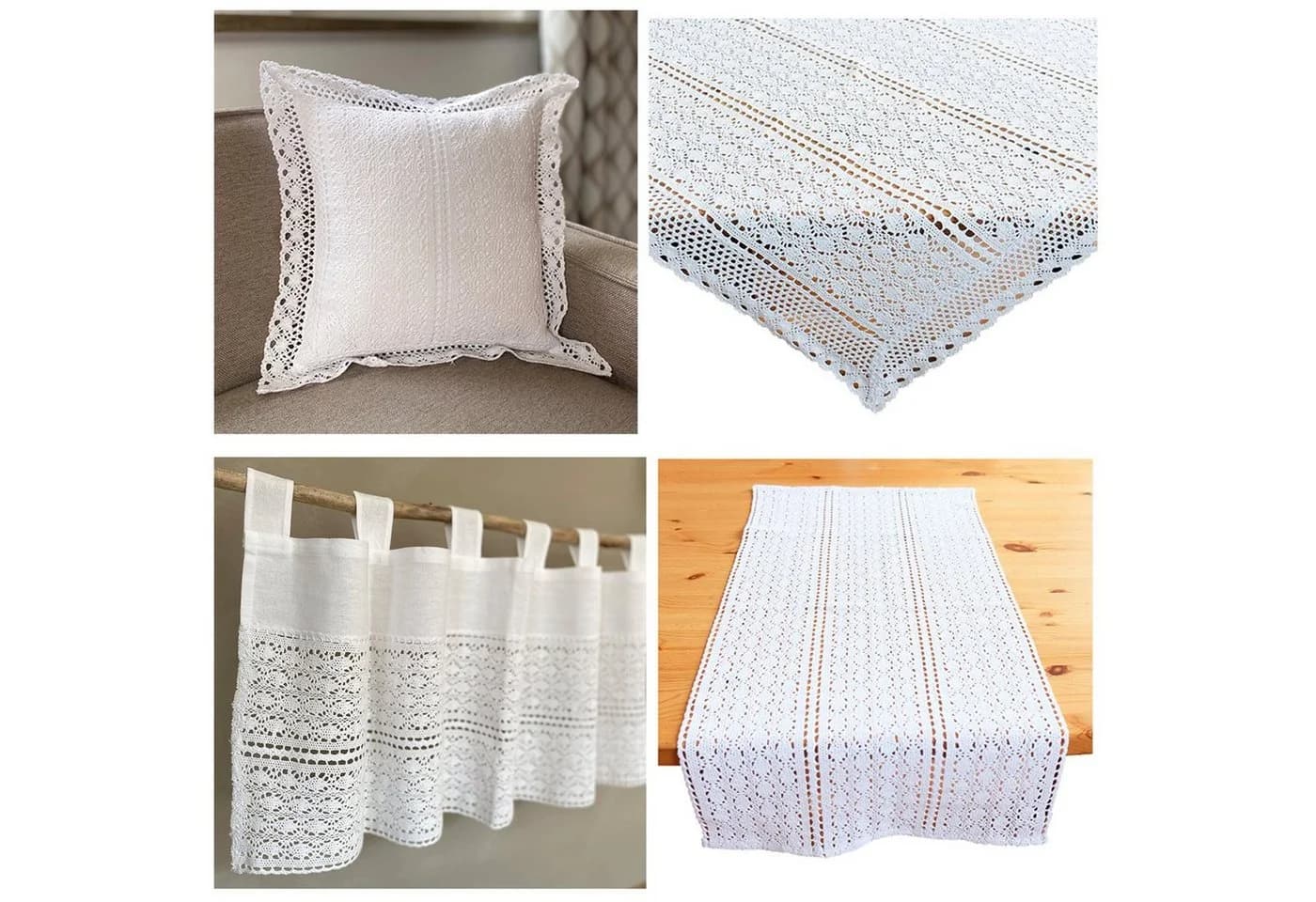 heimtexland Scheibengardine Deko Set Weiß Häkelspitze Boho - Bild 2