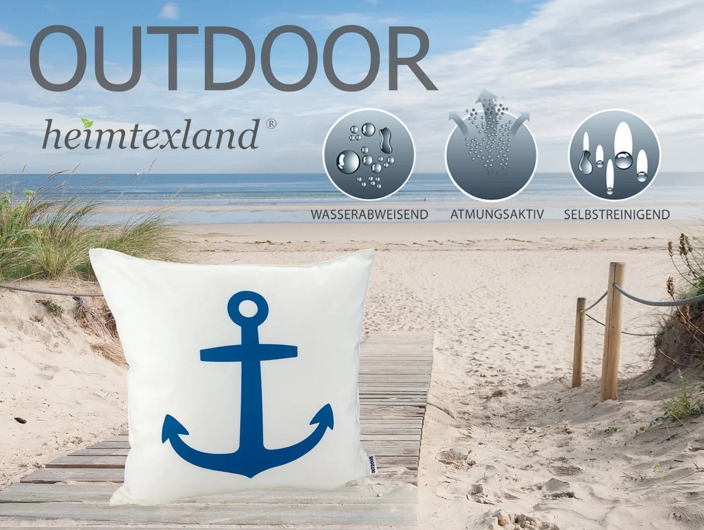 heimtexland Dekokissen Outdoorkissen Maritim Weiß 45x45 cm - Bild 1