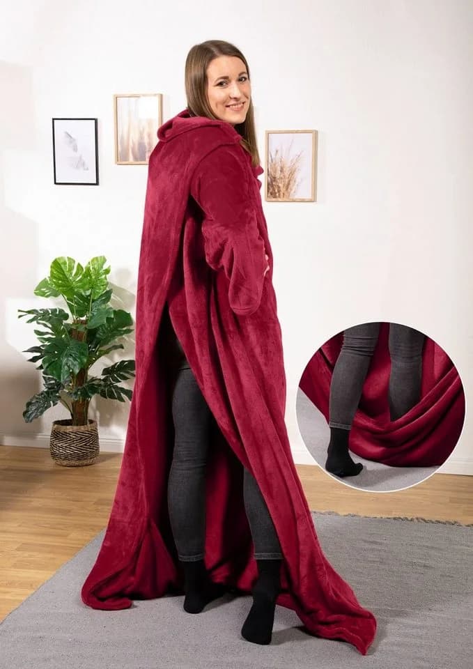 heimtexland Tragbare Ganzkörperdecke mit Ärmeln Bordeaux Flanell - Bild 3