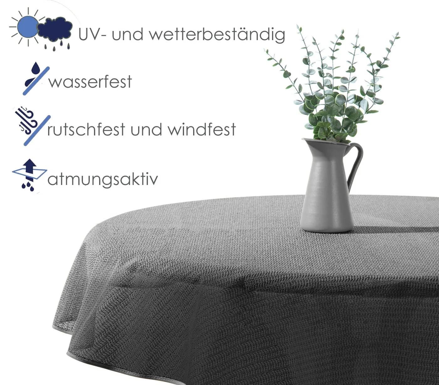 heimtexland Gartentischdecke Grau Wetterfest Robust UV-beständig