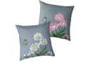 Tischdecke und Kissenhülle im Leinen-Optik Design mit Blumenmuster Bild 3