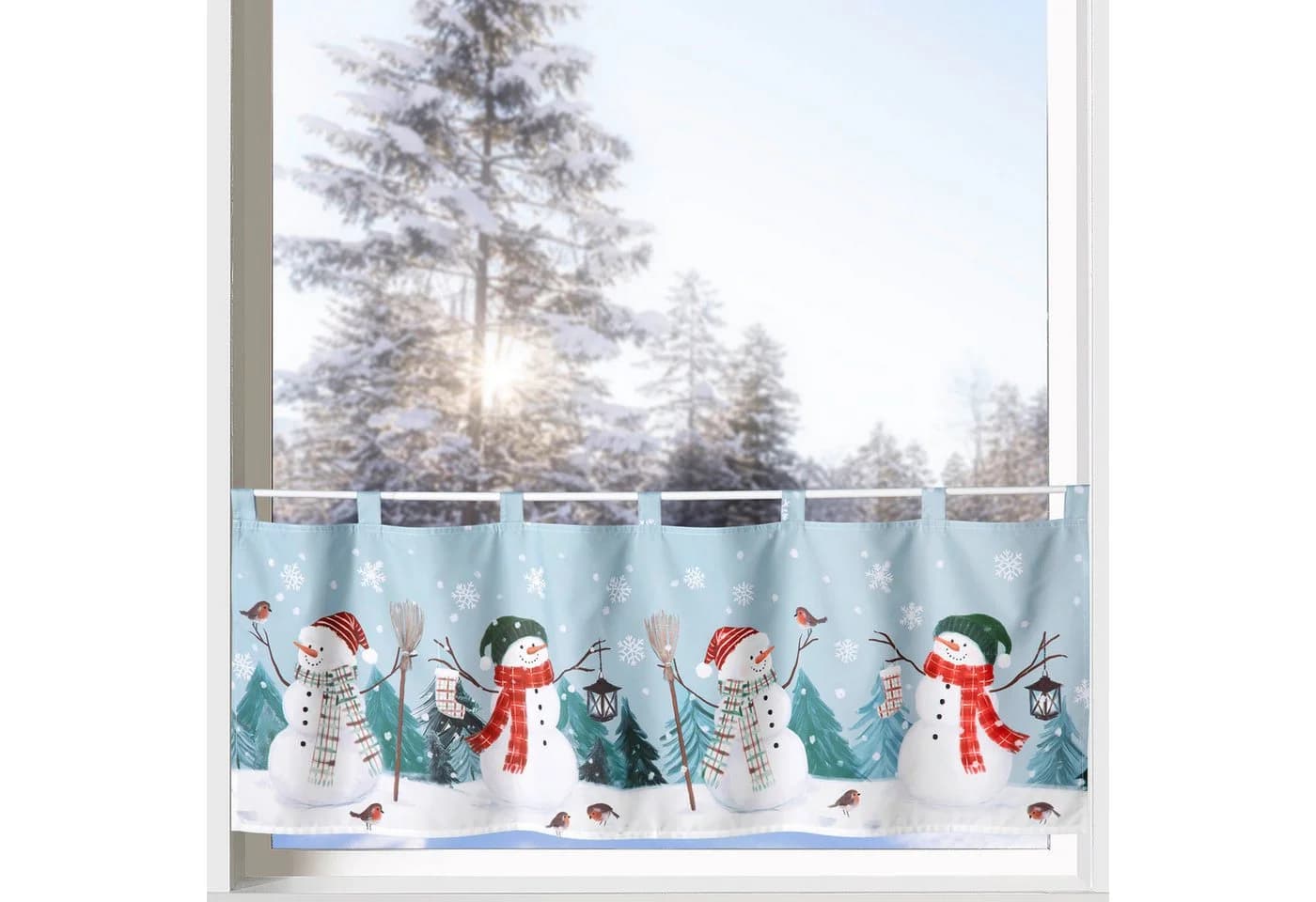heimtexland Weihnachts-Scheibengardine mit Schneemann-Motiv in Blau - Bild 2