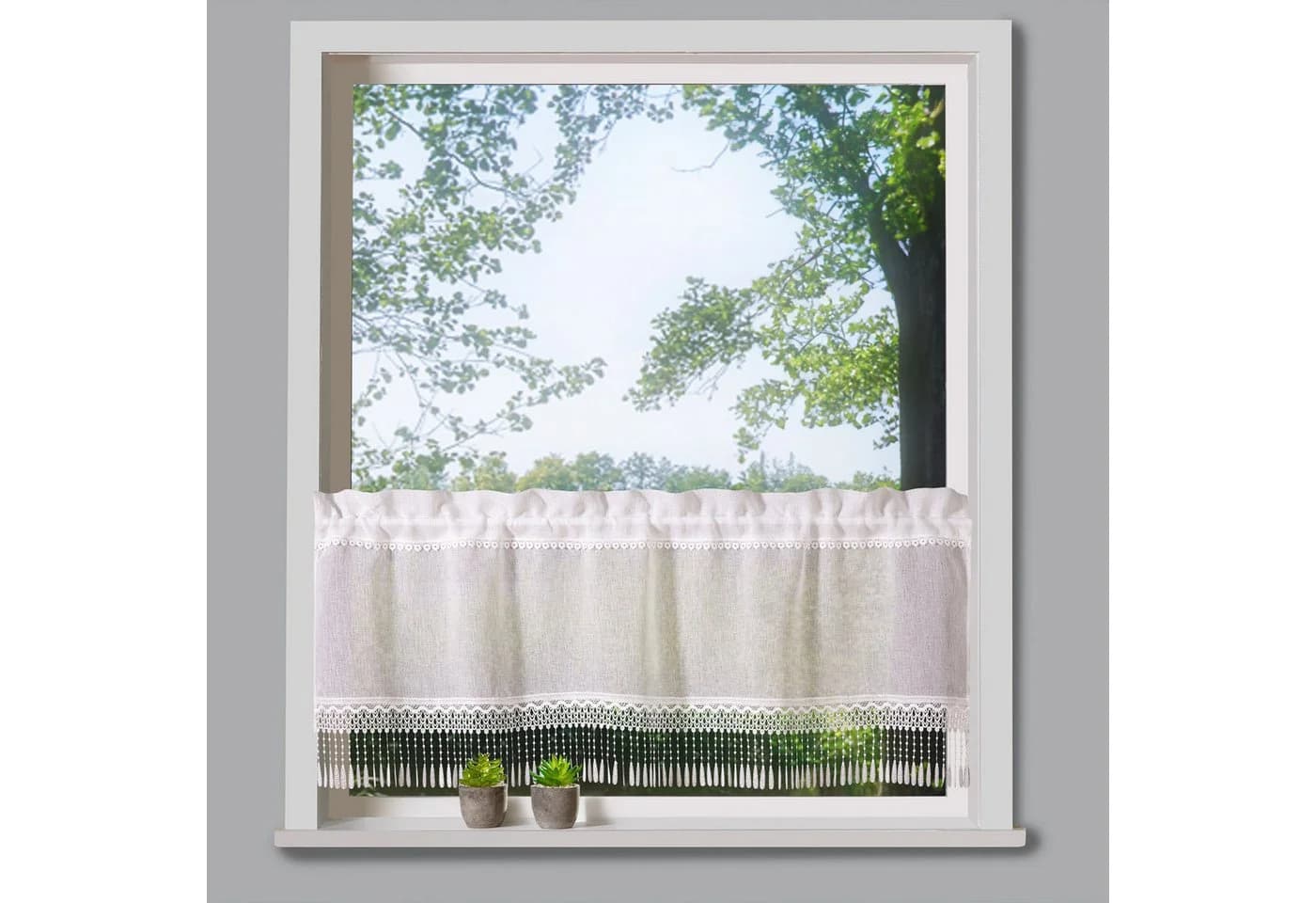 heimtexland Scheibengardine Landhaus Leinen Optik Beige Tunnelzug