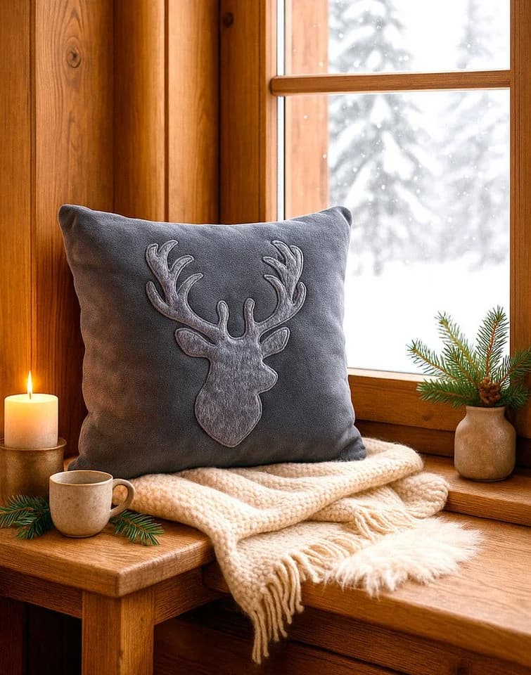 heimtexland Dekokissen Flanell Kuschelkissen Hirsch Landhaus Kissen Fell Grau