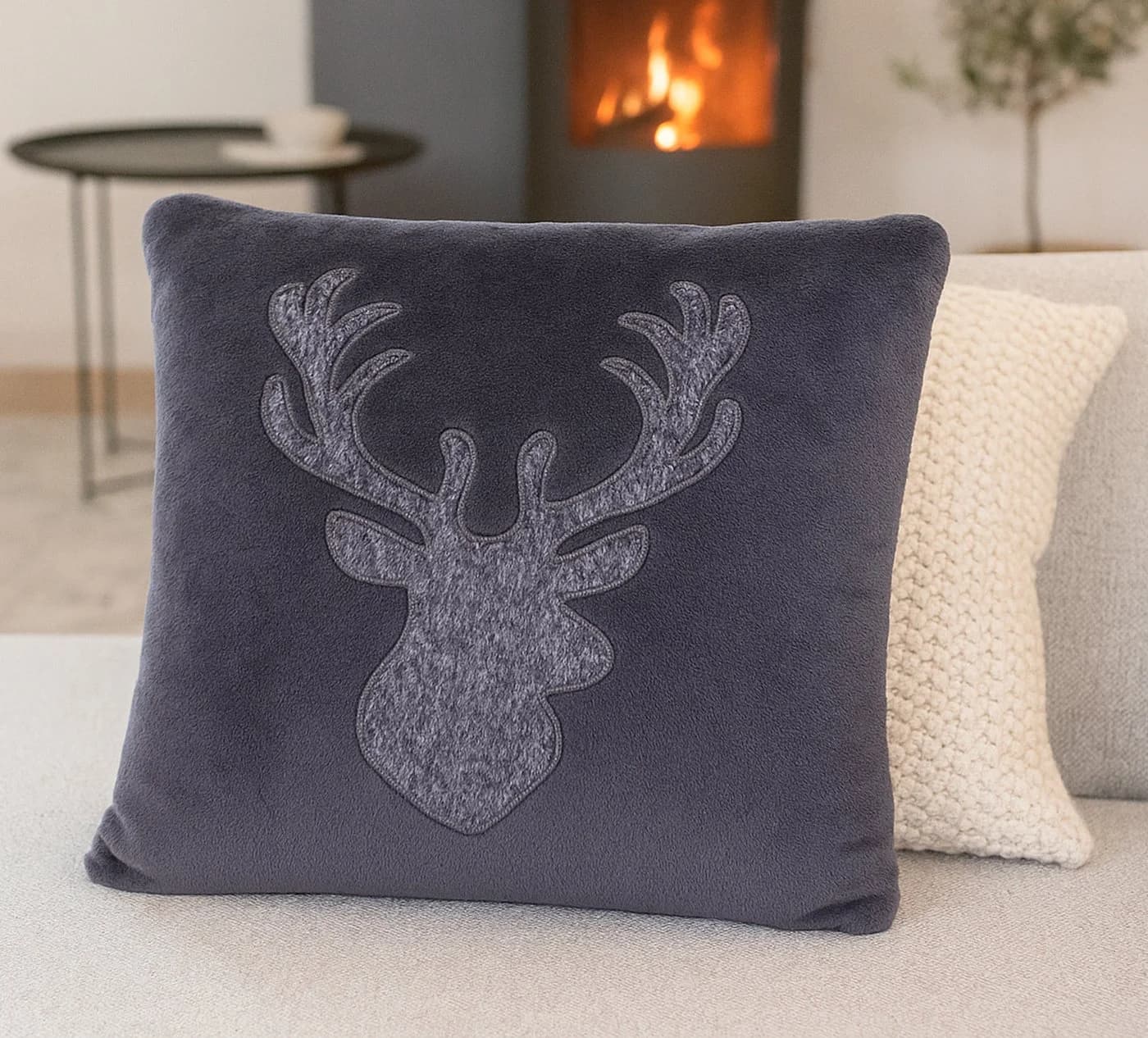 heimtexland Dekokissen Flanell Kuschelkissen Hirsch Landhaus Kissen Fell Grau - Bild 4
