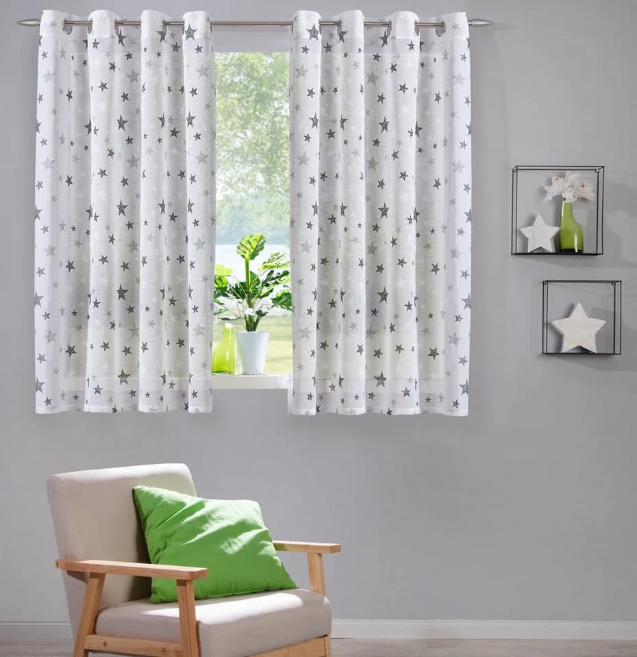 heimtexland Vorhang Deko Gardine Leinen-Optik Sterne Natur Grau Transparent - Bild 2