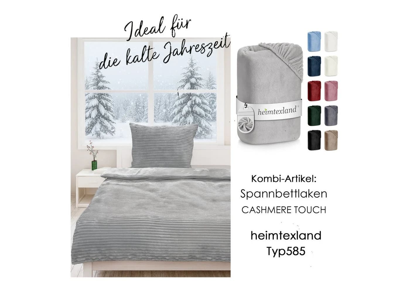 heimtexland Cashmere Touch Wende Bettwäsche Cord-Optik Silber Microfaser 2-teilig 135x200 - Bild 5