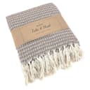 heimtexland Strickdecke Boho 100% Baumwolle Beige mit Fransen Bild 2