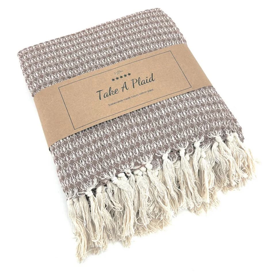 heimtexland Strickdecke Boho 100% Baumwolle Beige mit Fransen - Bild 2