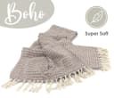 heimtexland Strickdecke Boho 100% Baumwolle Beige mit Fransen Bild 3