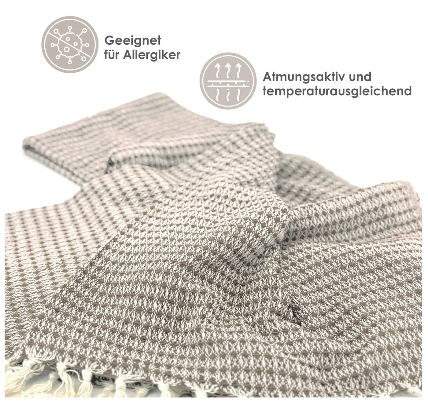 heimtexland Strickdecke Boho 100% Baumwolle Beige mit Fransen - Bild 4