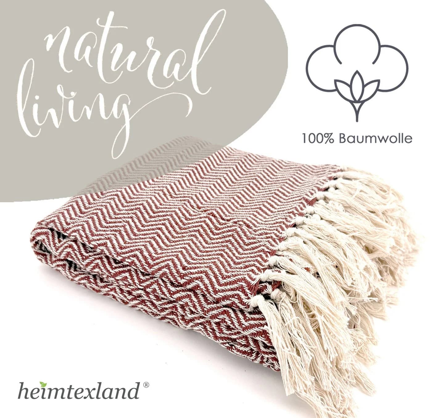 heimtexland Strickdecke Boho 100% Baumwolle Rot 180x130 cm