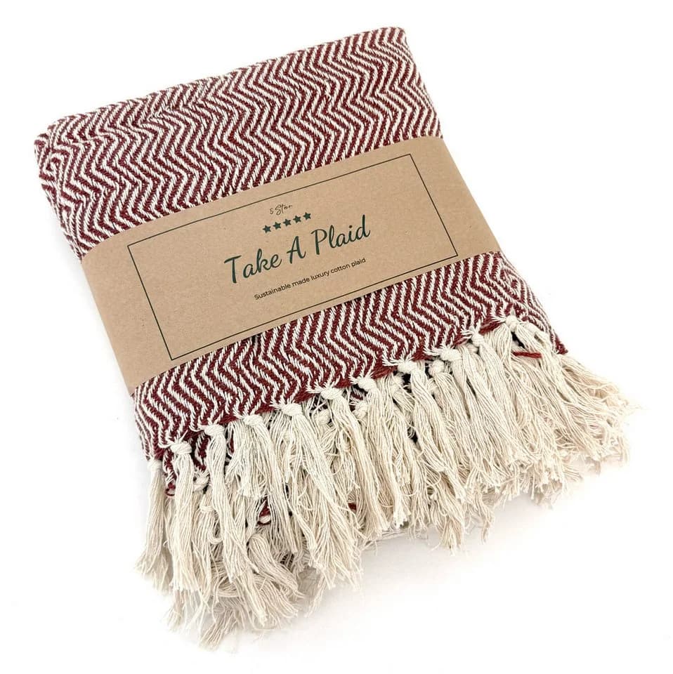 heimtexland Strickdecke Boho 100% Baumwolle Rot 180x130 cm - Bild 2